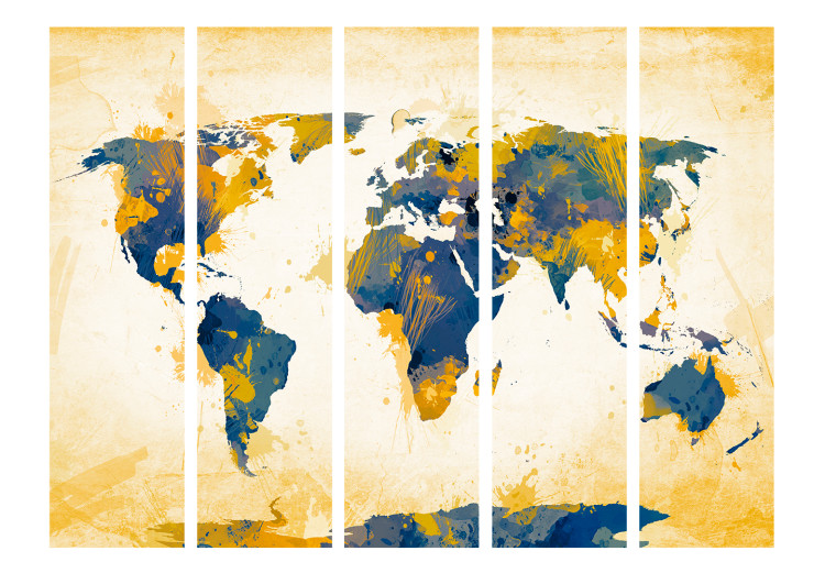 Room Divider Map of the World - Sun and sky II (5-piece) - world map in yellow 132632 additionalImage 3