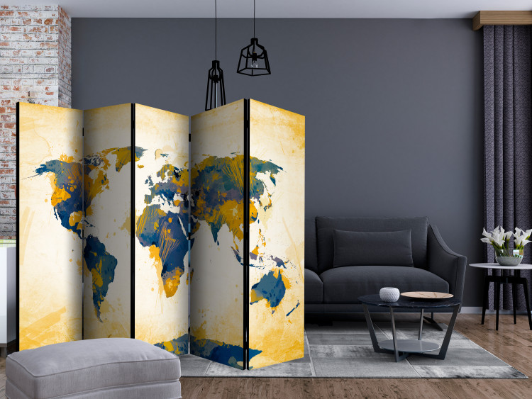 Room Divider Map of the World - Sun and sky II (5-piece) - world map in yellow 132632 additionalImage 4