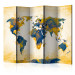 Room Divider Map of the World - Sun and sky II (5-piece) - world map in yellow 132632