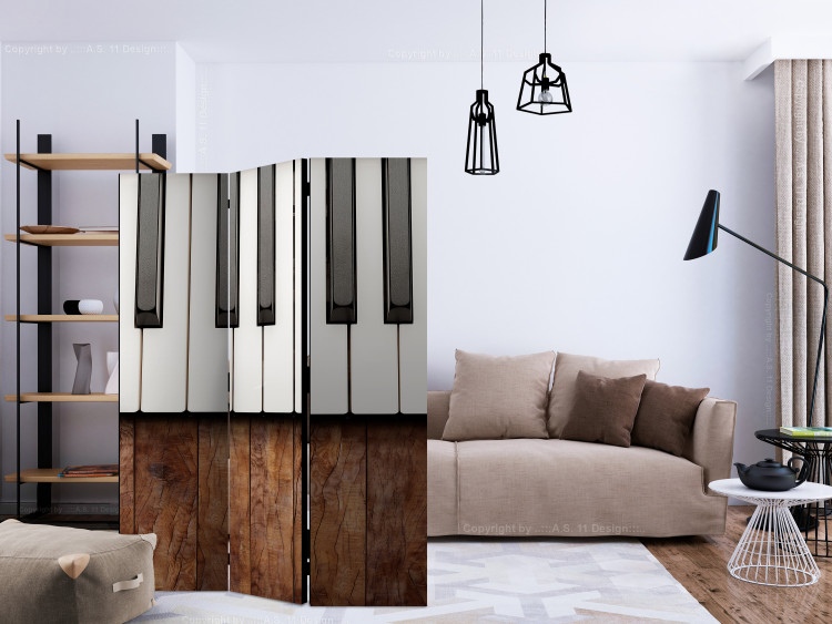 Room Divider Screen Inspired by Chopin - Mahogany (3-piece) - musical instrument 132832 additionalImage 4