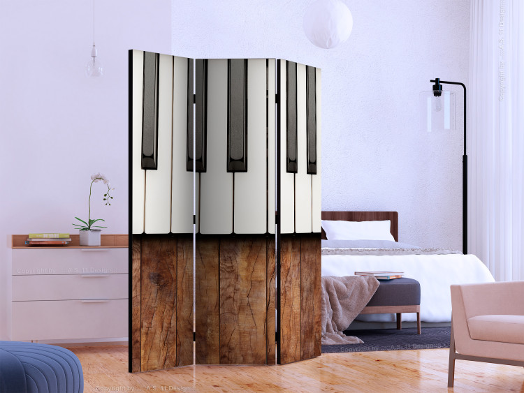 Room Divider Screen Inspired by Chopin - Mahogany (3-piece) - musical instrument 132832 additionalImage 2