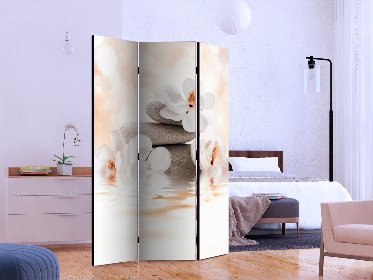 Folding Screen Lake of Tranquility (3-piece) - light composition in flowers with 3D illusion 132932 additionalImage 2