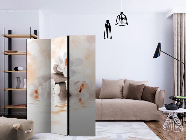 Folding Screen Lake of Tranquility (3-piece) - light composition in flowers with 3D illusion 132932 additionalImage 4