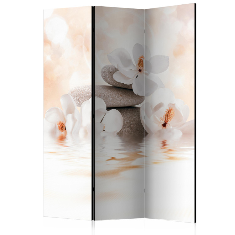 Folding Screen Lake of Tranquility (3-piece) - light composition in flowers with 3D illusion 132932