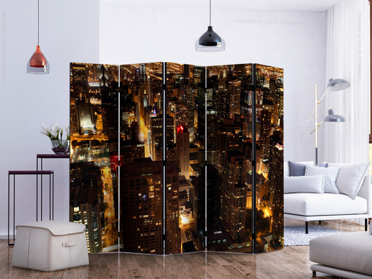 Room Divider Screen City at Night - Chicago II (5-piece) - bird's eye view of buildings 133132 additionalImage 2
