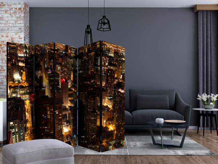 Room Divider Screen City at Night - Chicago II (5-piece) - bird's eye view of buildings 133132 additionalImage 4