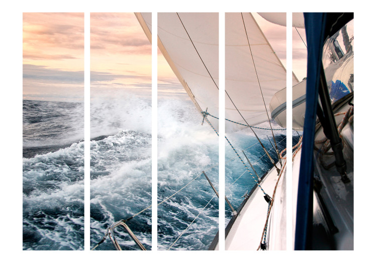 Folding Screen Sailing II (5-piece) - boat against dense waves and sunset 133332 additionalImage 3