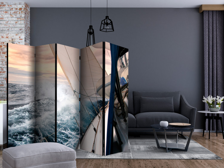 Folding Screen Sailing II (5-piece) - boat against dense waves and sunset 133332 additionalImage 4