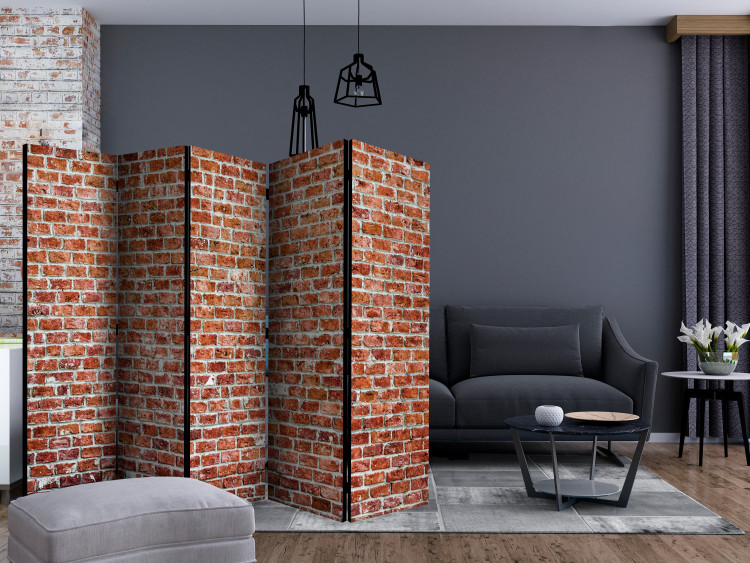 Folding Screen Red Rock II (5-piece) - simple composition with brick texture 133532 additionalImage 4