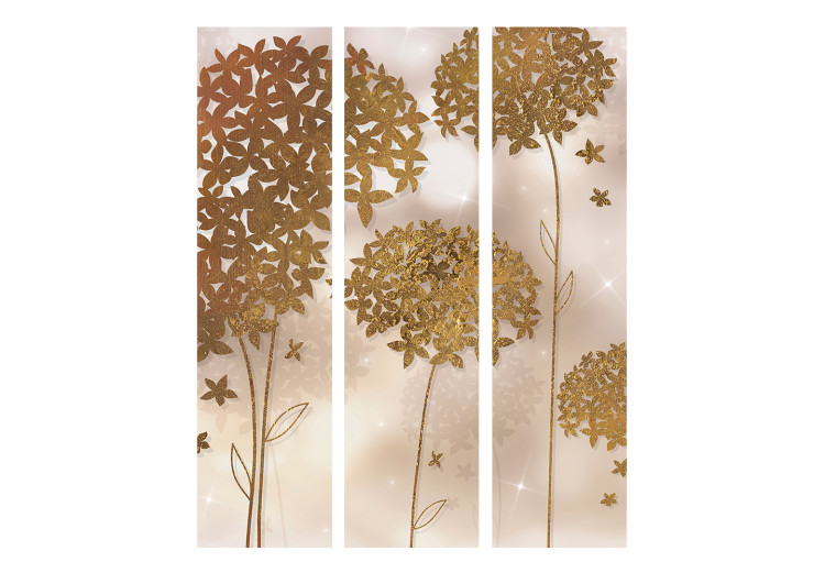 Folding Screen Golden Garden - golden flowers against a backdrop with an illusion of shining stars 133732 additionalImage 3