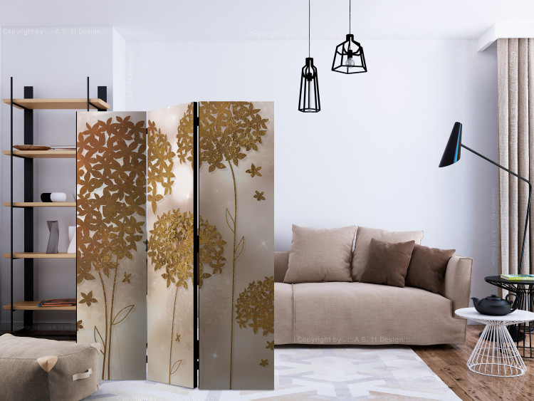 Folding Screen Golden Garden - golden flowers against a backdrop with an illusion of shining stars 133732 additionalImage 4