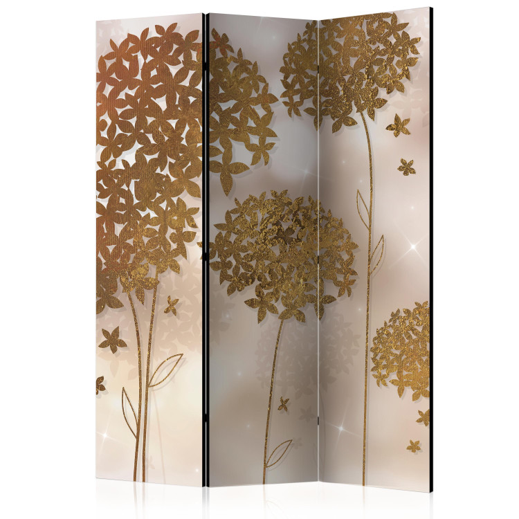 Folding Screen Golden Garden - golden flowers against a backdrop with an illusion of shining stars 133732