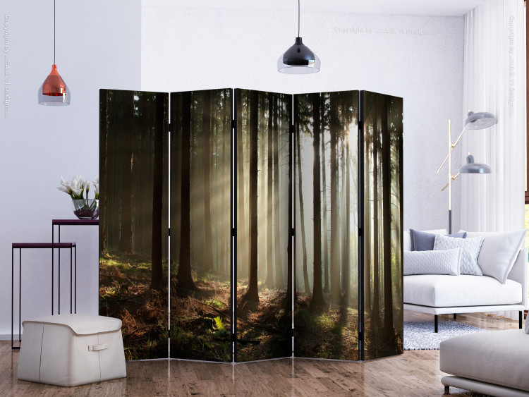 Room Divider Screen Coniferous Forest - Morning Mist II (5-piece) - landscape of forest trees 134132 additionalImage 2