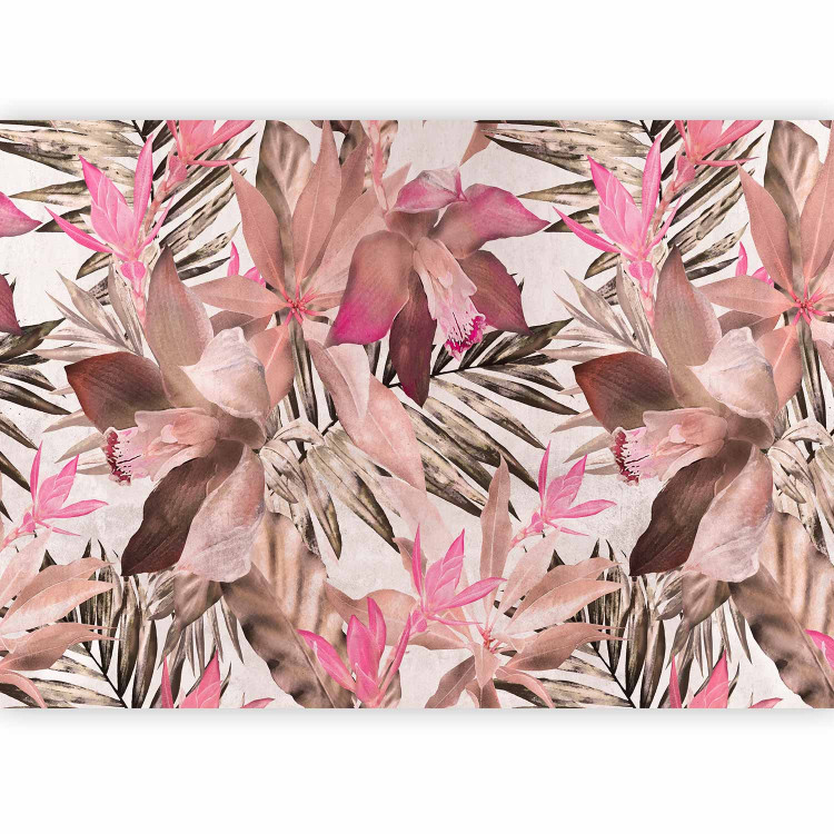 Wall Mural Blooming jungle - pink composition with floral motif and leaves 135732 additionalImage 1