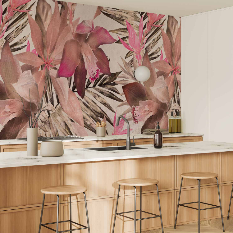 Wall Mural Blooming jungle - pink composition with floral motif and leaves 135732 additionalImage 7