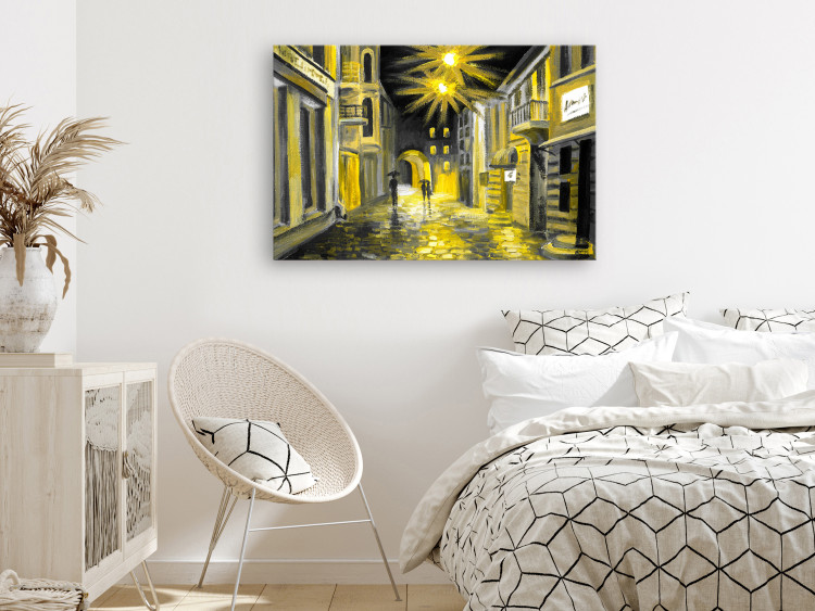 Canvas Print Walk in the rain - city at night with people under umbrellas 135932 additionalImage 3