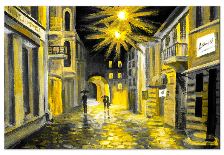 Canvas Print Walk in the rain - city at night with people under umbrellas 135932