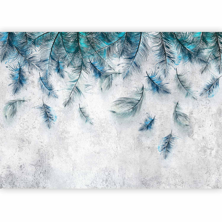 Photo Wallpaper Sapphire feather rain - minimalist composition on concrete background 136332 additionalImage 5