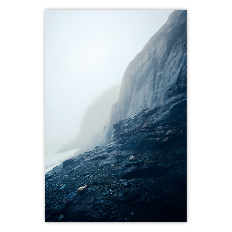Wall Poster Misty Statue - landscape of rocky cliffs above water in thick fog 138732