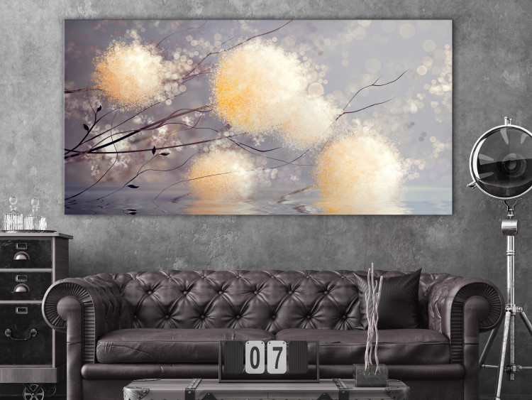 Canvas Art Print Warm Autumn (1-piece) Wide - landscape with dandelions on water 143232 additionalImage 3