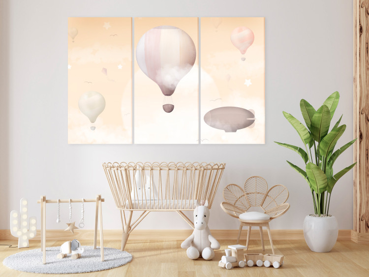 Canvas Art Print Balloon Sky (3-piece) - colorful landscape amidst clouds for children 143432 additionalImage 3