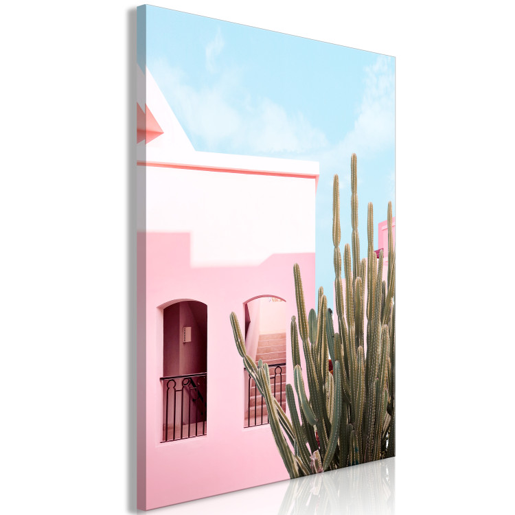 Canvas Art Print Miami Cactus (1-piece) - pink architecture in a holiday landscape 144332 additionalImage 2