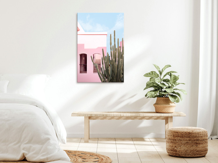 Canvas Art Print Miami Cactus (1-piece) - pink architecture in a holiday landscape 144332 additionalImage 3