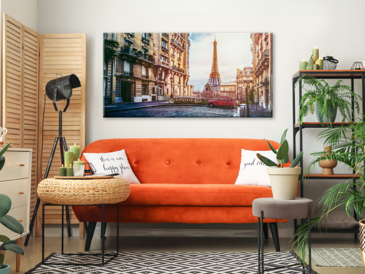 Canvas Art Print View of the Eiffel Tower (1-piece) wide - shot on a Parisian street 145132 additionalImage 3