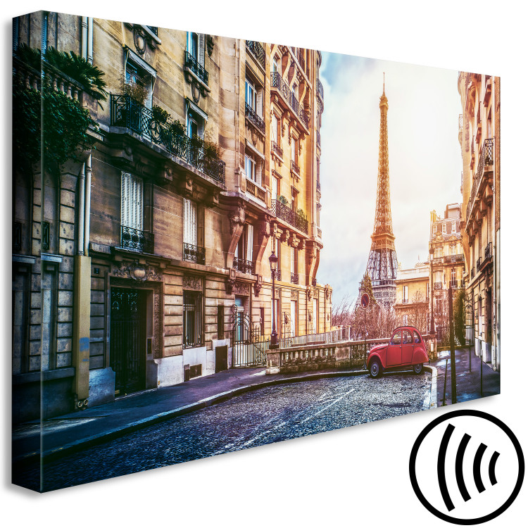 Canvas Art Print View of the Eiffel Tower (1-piece) wide - shot on a Parisian street 145132 additionalImage 6