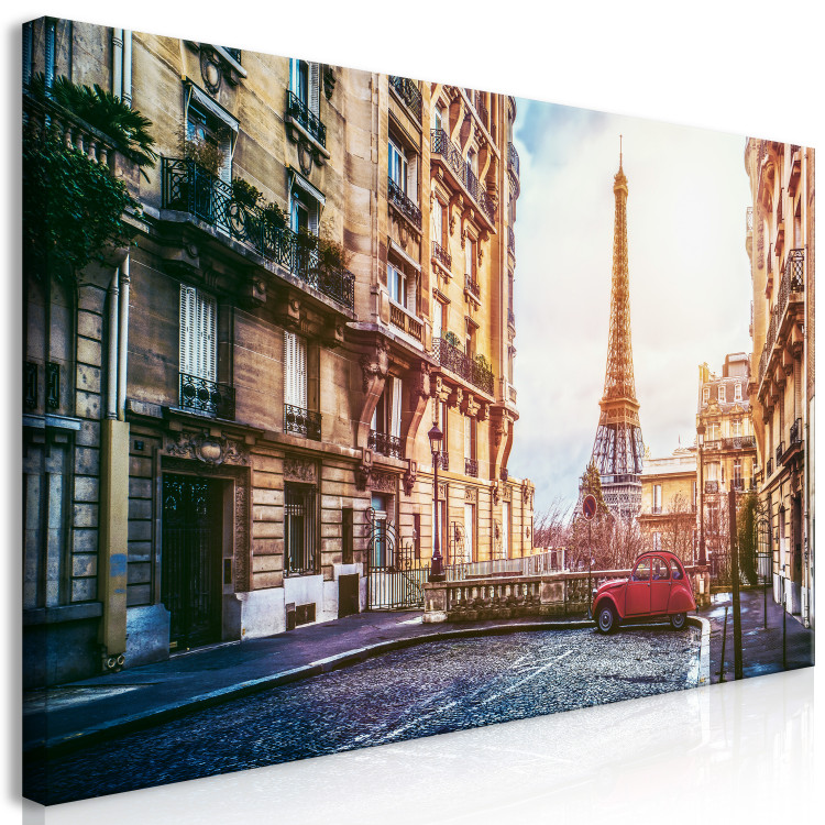 Canvas Art Print View of the Eiffel Tower (1-piece) wide - shot on a Parisian street 145132 additionalImage 2