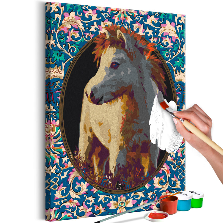 Paint by Number Kit Magic Animal - Portrait of a Beige Horse among Colorful Flowers 146532 additionalImage 3