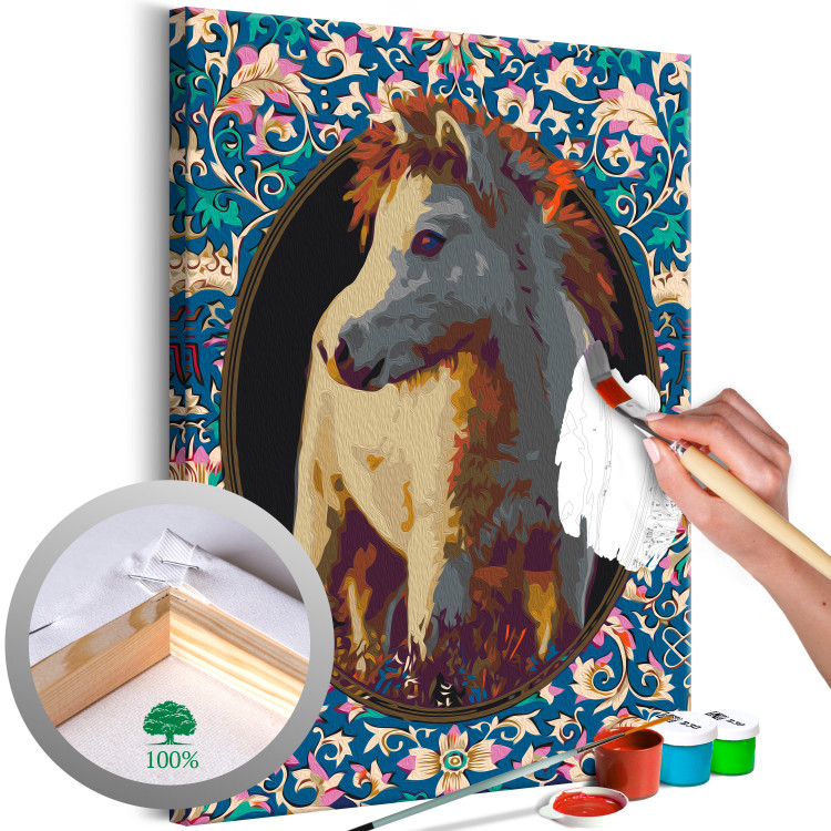 Paint by Number Kit Magic Animal - Portrait of a Beige Horse among Colorful Flowers 146532