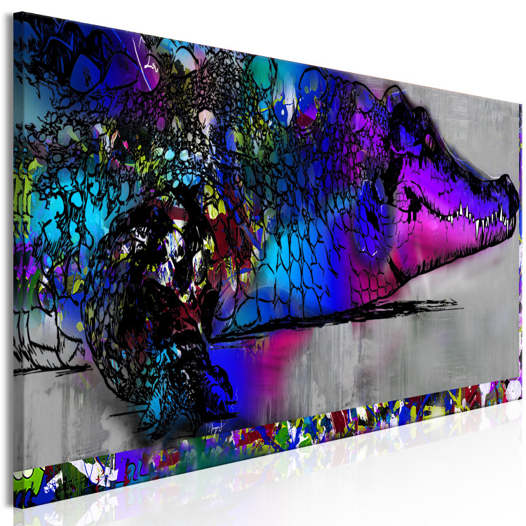 Canvas Art Print Blue Alligator (1-piece) - abstraction with a colorful animal 148832 additionalImage 2