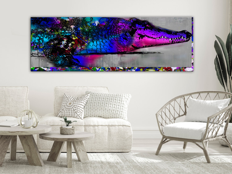 Canvas Art Print Blue Alligator (1-piece) - abstraction with a colorful animal 148832 additionalImage 3