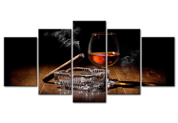 Canvas Art Print Masculine Luxury (5-piece) - alcohol and cigarette smoke in a vintage style 149132