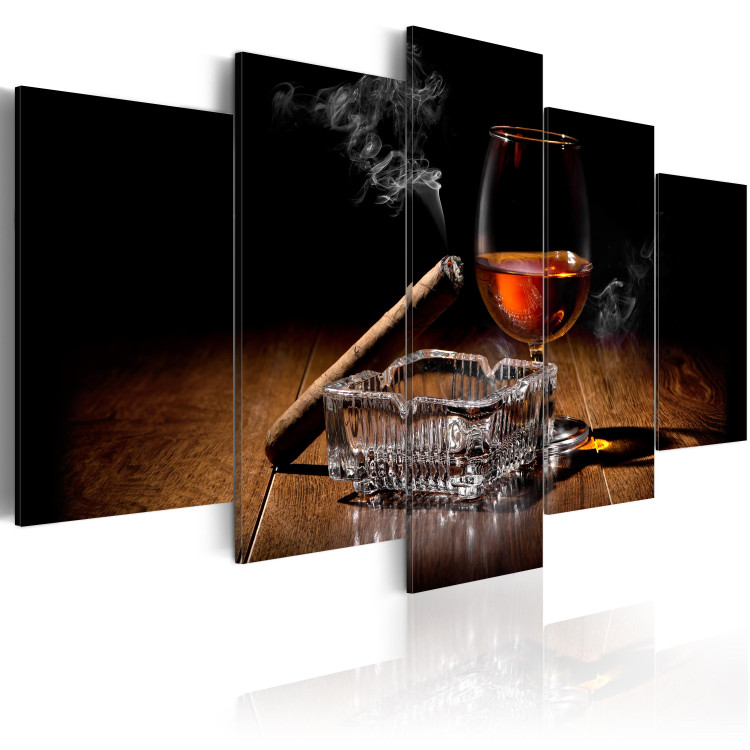 Canvas Art Print Masculine Luxury (5-piece) - alcohol and cigarette smoke in a vintage style 149132 additionalImage 2