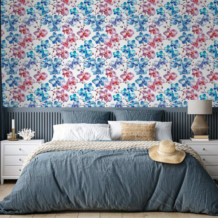 Modern Wallpaper Beautiful Orchid - Pink and Blue Flowers on a White Background 150032 additionalImage 4
