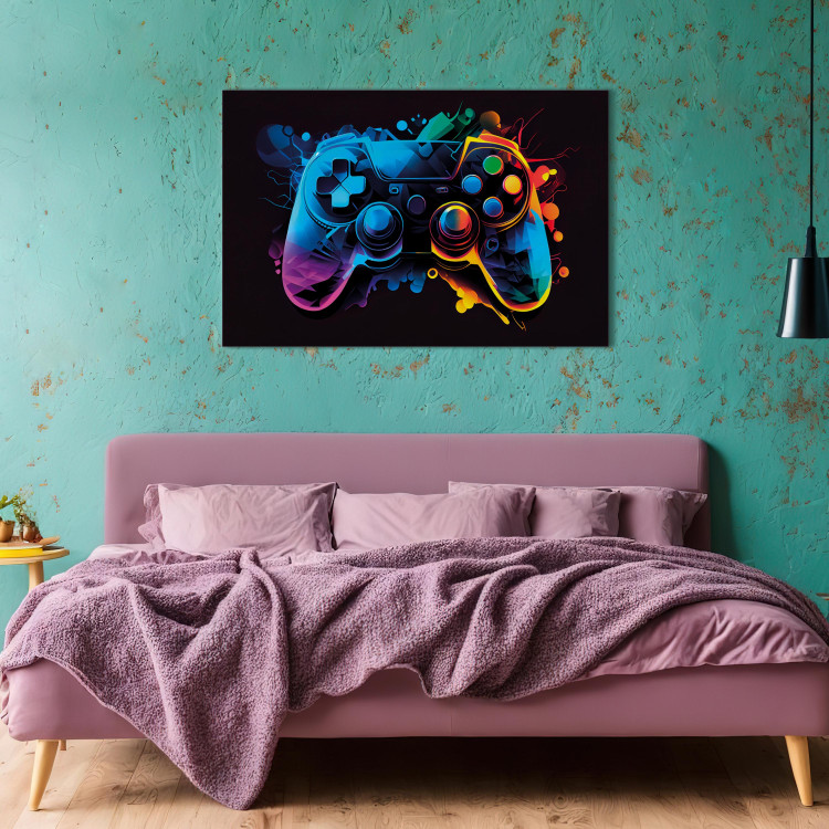 Canvas Art Print Colorful Gameplay - Game Controller in Multi-Colored Backlight 150632 additionalImage 5