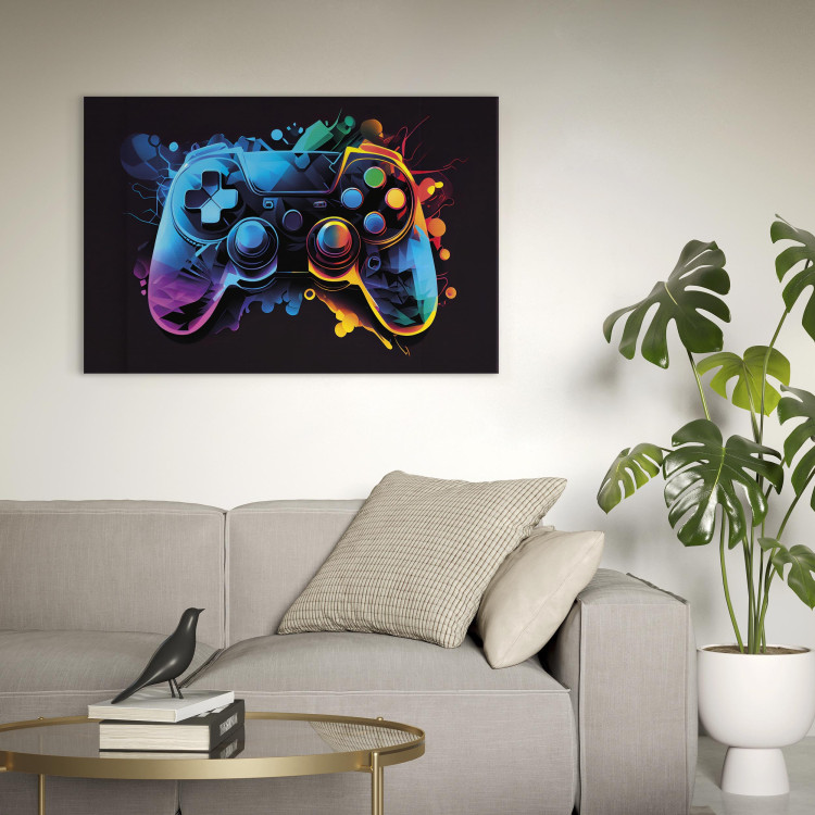 Canvas Art Print Colorful Gameplay - Game Controller in Multi-Colored Backlight 150632 additionalImage 3