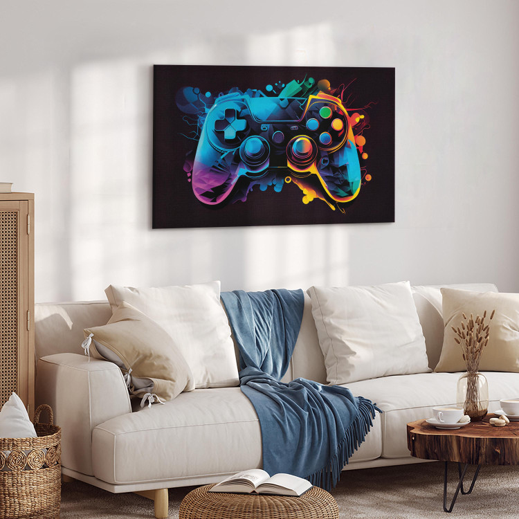 Canvas Art Print Colorful Gameplay - Game Controller in Multi-Colored Backlight 150632 additionalImage 10