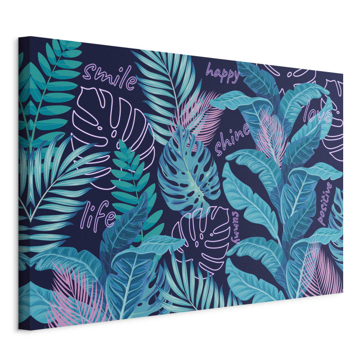 Large canvas print Neon Jungle - Leaves and Inscriptions in Bright and Vivid Colors [Large Format] 151232 additionalImage 2
