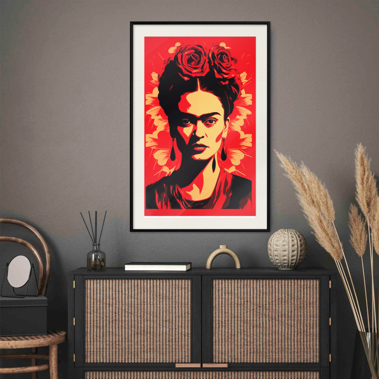 Wall Poster Portrait of Frida - A Poster-Like Representation of the Painter on a Red Background 152232 additionalImage 17