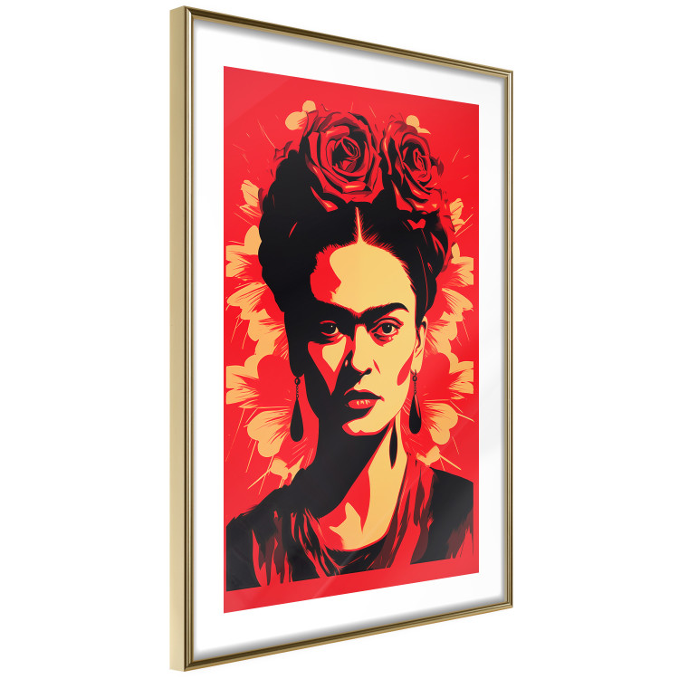 Wall Poster Portrait of Frida - A Poster-Like Representation of the Painter on a Red Background 152232 additionalImage 10