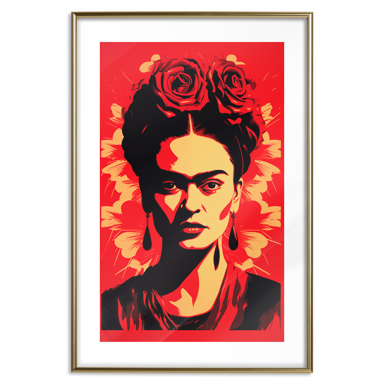 Wall Poster Portrait of Frida - A Poster-Like Representation of the Painter on a Red Background 152232 additionalImage 21