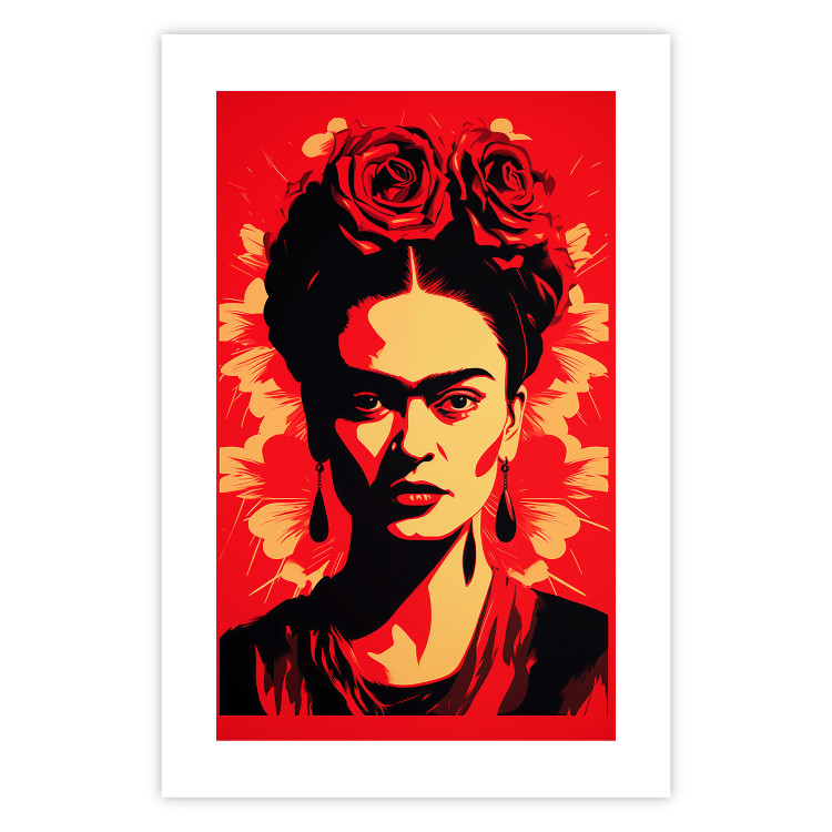 Wall Poster Portrait of Frida - A Poster-Like Representation of the Painter on a Red Background 152232 additionalImage 22