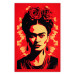 Wall Poster Portrait of Frida - A Poster-Like Representation of the Painter on a Red Background 152232