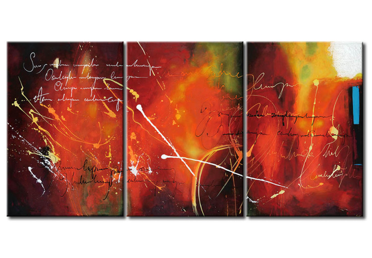 Canvas Aria (3-piece) - Colourful abstraction with white splatters and text 48332