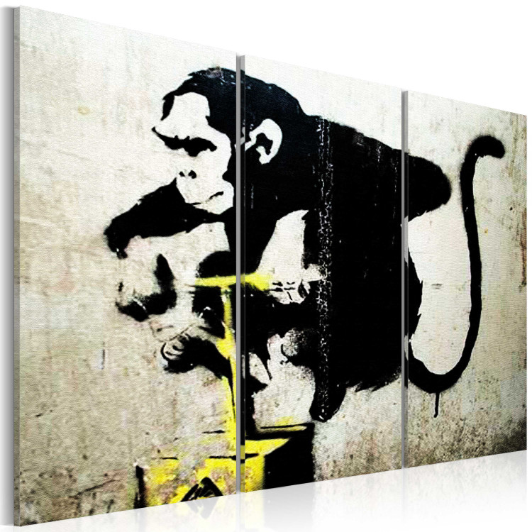 Canvas Art Print Monkey TNT Detonator by Banksy (3-part) - urban mural with a monkey 94332 additionalImage 2