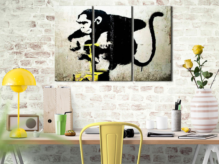 Canvas Art Print Monkey TNT Detonator by Banksy (3-part) - urban mural with a monkey 94332 additionalImage 3