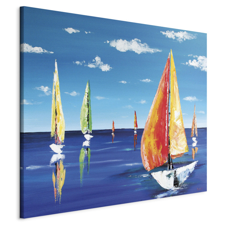 Canvas Summer Afternoon - Hand-painted Colorful Sailboats on Lake 97932 additionalImage 2